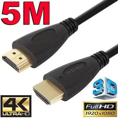 $11.95 • Buy 5m GOLD HDMI Cable V2.0 Ultra HD 4K 2160p 1080p 3D High Speed Ethernet ARC HEC
