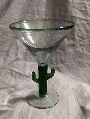 Novelty  Bubble Glass  Margarita Glass Cactus Stem Green Rimmed 7  PRE-OWNED  • $15.17