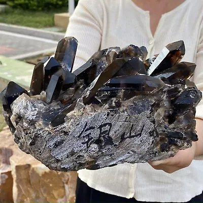 10.71LB Natural Beautiful Black Quartz Crystal Cluster Mineral Specimen • $0.99