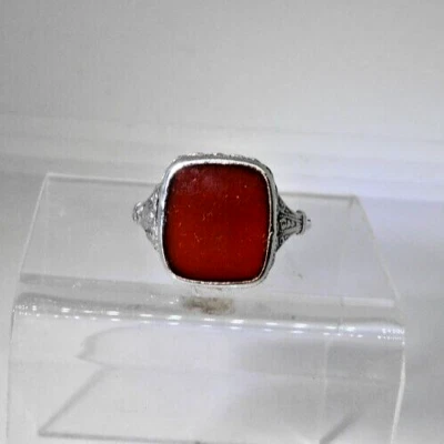 $95 • Buy Antique Carnelian Ring Sterling Silver Art Deco Nouveau Size 13 UNCAS