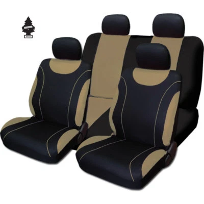 For VW New Black And Tan Cloth Car Truck Seat Covers With Gift Full Set • $32.98