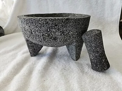 Mexican 9 Inch Mortar & Pestle Piedra Negra Black Stone Genuine Molcajete Used • $49.99