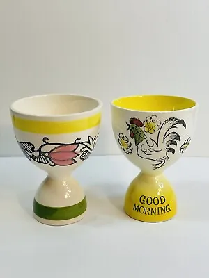 Vintage Egg Cups Set Of Two Rooster Good Morning • $13.85