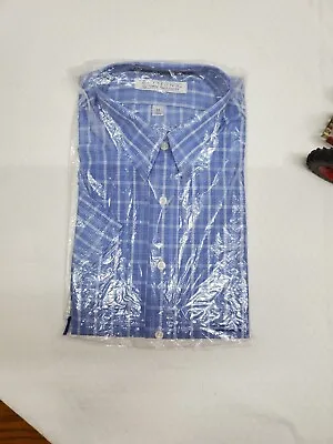 Van Heusen Button Up Shirt Mens 17 Half Sleeve Regular Fit Blue Plaid NIP • $24.95