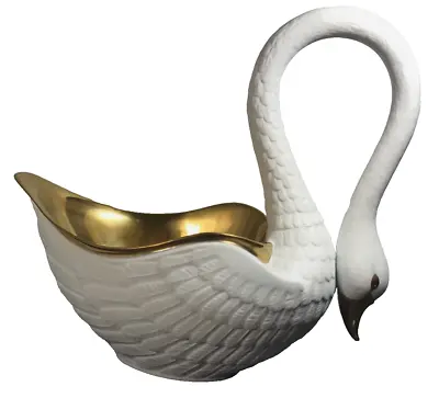 L’Objet Large White Swan Large Gold Tone Bowl Made In Portugal  14  L • $480