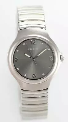 Folio Relic Watch Men Stainless Steel Silver Water Resistant Battery Gray Quartz • $24.60