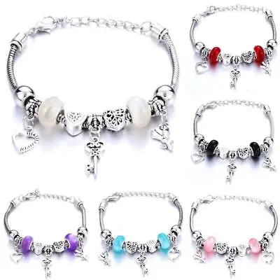 £4.89 • Buy Crystal Charm Bracelets Silver Love Heart Key Bracelet Women Ladies Bead Gift