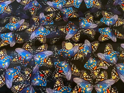Beautiful Monarch Butterflies On Black Cotton  Fabric • $7