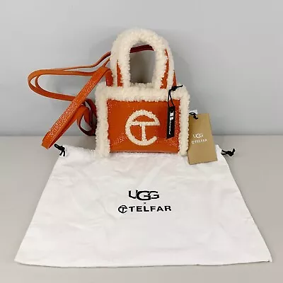 UGG X Telfar Small Crinkle Shopper Purse Orange Spicy Pumpkin Mini Bag Sherling • $198.66