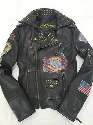 Ed Hardy By Christian Audigier  Women's Leather Jacket Sz.XS Rare/Tattoo/USA • $183.26