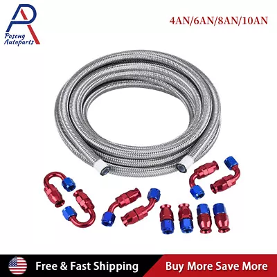 4/6/8/10AN Braided PTFE E85 Oil/Fuel Hose Line Brake Line Hose End Fittings Kit • $46.99