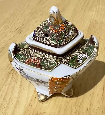 Japan Vintage Incense Burner  Porcelain Lidded Bowl. Hand Painted. • £11
