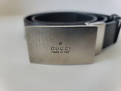 Vintage Small Men's Black GUCCI Leather Belt With Silver Buckle US Size 28/29 • $135