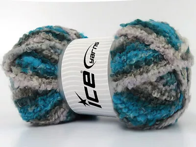 2-Skein Lot Boucle Wool Magic Yarn Superbulky 2x150g Grey Turquoise Shades • $30.50