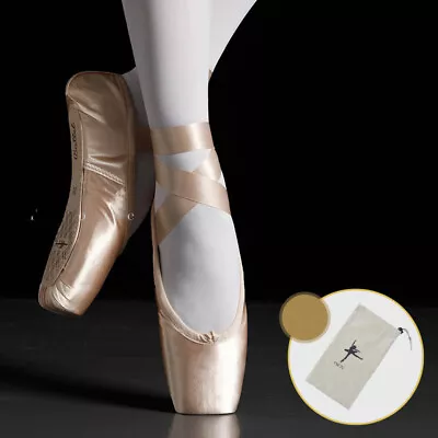 Girl Professional Pointe Ballet Dance Shoes Satin With Toe Pads Black Women Soft • $35.26