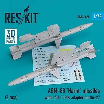 1/72 Reskit RS72-0424 AGM-88  Harm  Missiles With LAU-118 & Adapter For Su-27 (2 • $15