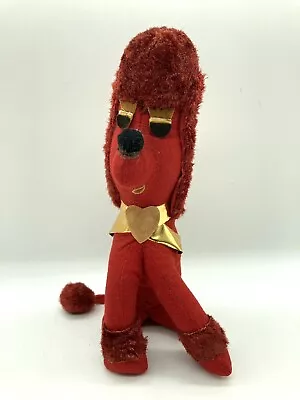 Vintage Frankford Candy Red Felt Stuffed Poodle Plush Toy Sawdust 7 3/4” Taiwan • $11.75