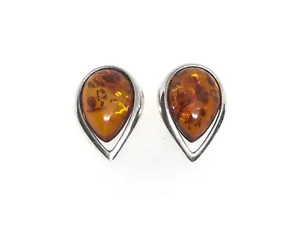 Vintage 925 Sterling Silver Baltic Amber Teardrop Pear Shaped Post Earrings • $39.99
