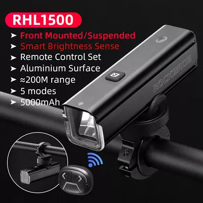 ROCKBROS Smart Bike Headlight 1500LM 5000mAh MTB Front Light USB-C Charging LED • $38.39