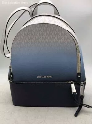 Michael Kors Womens Blue White Monogram Rhea Zipper Shoulder Strap Backpack • $14.50