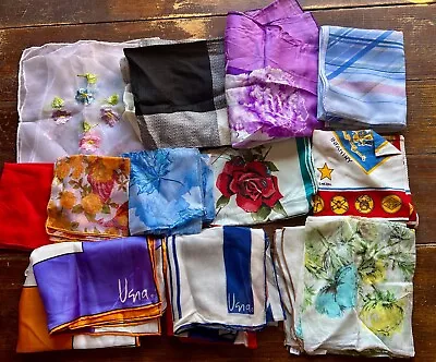 Vintage Scarves Lot Of 12 - Mixed Fabrics And Sizes • $25