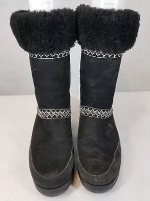 UGG Women's Sundance 5605 Black Suede Mid Calf Pull On Snow Boots Size 8 • $14.99