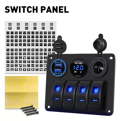 4 Gang Blue LED Rocker Switch Panel Circuit Breaker Waterproof Car Marine Boat A • $29.99