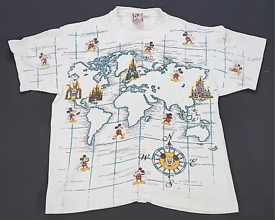 Rare VTG DISNEY DESIGNS Mickey Mouse Castle Map All Over Print T Shirt 90s OSFA • $49.99