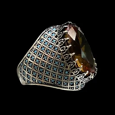 Solid Sterling Silver Turkish Handmade Jewelry Alexandrite Men's Ring All Size • $52