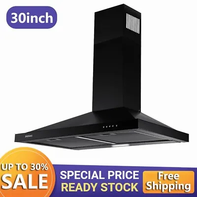 30in Wall Mount Range Hood 350CFM Stainless Steel Kitchen Vent Black W/LED New • $139.99