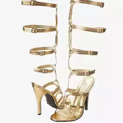 Ellie Shoes Gold Gladiator Heels Size 6 EUC Halloween Costume • $30