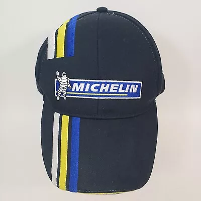 Michelin Adjustable Black Baseball Cap With White Yellow And Blue Stripes • $15