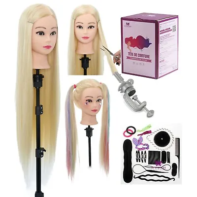 Blonde Hair Salon Training Head Hairdressing Practice Mannequin Doll Clamp Braid • £17.29