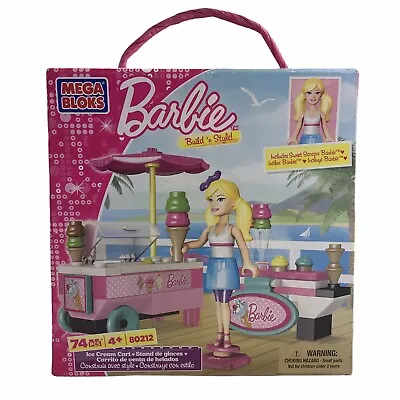 2012 Barbie Mega Bloks Ice Cream Cart Stand Toy 74 Pieces New In Box • $14.95