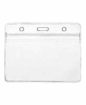 Clear Double Sided Horizontal Landscape ID Badge Wallet Pocket Card Holder Pouch • £3.45