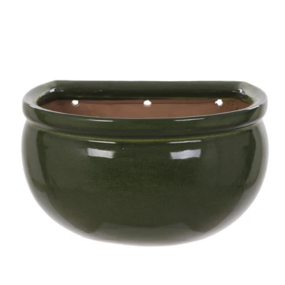 £14.99 • Buy Green Gloss Ceramic Wall Mounted Planter Frost Proof Half Moon Garden Pot 