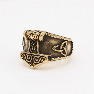 $10.99 • Buy Mens Stainless Steel Norse Viking Thor's Hammer Wolf Head Ring Warrior's Gothic