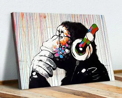 Banksy Dj Monkey Coloured Rain Canvas Wall Art Print Picture Artwork Gorilla • $101.99