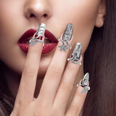  4 Pcs Metal Finger Claws Diamond Nail Set Adjustable Open Rings Fashion • $8.06
