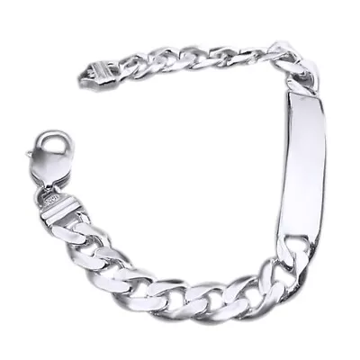 Men's Cuban Link ID Bracelet 7 -9  In 14K White Gold Plated Silver • $389.40