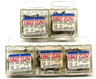 5 Packs Eagle Claw 210R-3/0 Open Eye Siwash Hooks Size 3/0 Nickel 8-Count Pack • $10.94