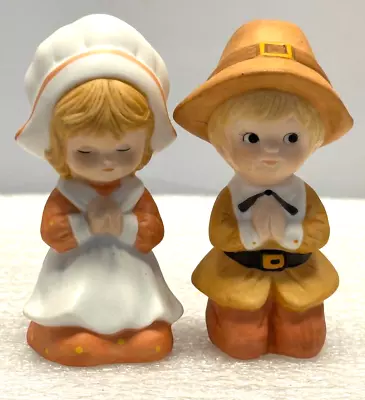 VTG Lefton Thanksgiving Praying Pilgrim Boy And Girl 3.5  Figurines #02161 • $15