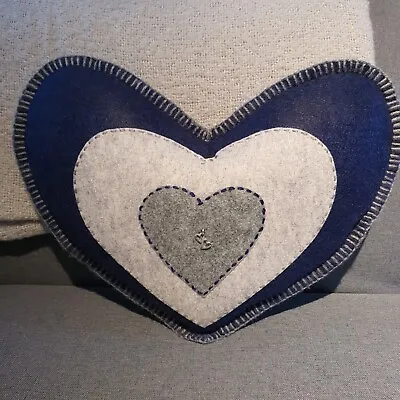 VALENTINE Navy/Grey Love Heart Shaped Sofa Cushion Boudoir Silver Hearts Charm • £19.99