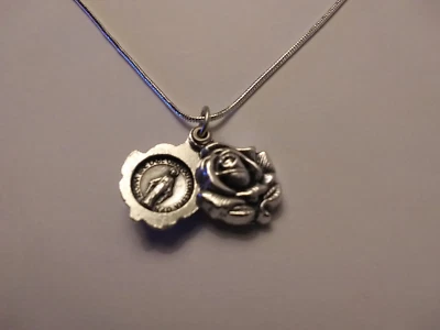 $15.99 • Buy Italian Miraculous Medal Rose Locket Pendant Necklace 925 Sterling Silver Chain