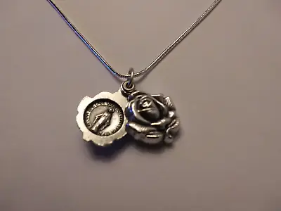 Italian Miraculous Medal Rose Locket Pendant Necklace 925 Sterling Silver Chain • $10