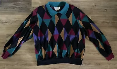 Vintage Cricket Lane Petites 90's Colorful Collared Sweater Women's Size Large • $18