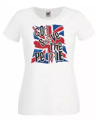 Ladies God Save The People Punk Anarchy Pistols UK GB Union Jack T-Shirt • £12.95