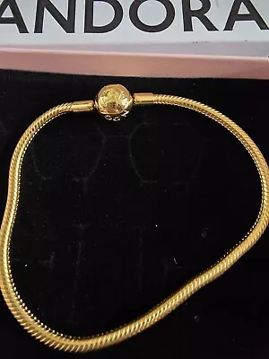 New Genuine Pandora Shine Gold Moments Snake Smooth Bracelet 568748C00-19cm • £90