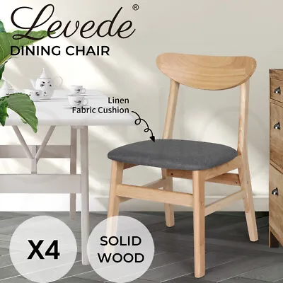 $269.99 • Buy Levede 4xDining Chairs Kitchen Chair Natural Wood Linen Fabric Cafe Lounge