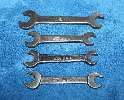 ANTIQUE FORD SCRIPT OPEN-END WRENCHES (4 Pc.) MARKED  M  - AUTO TOOL KIT - U.S.A • $16